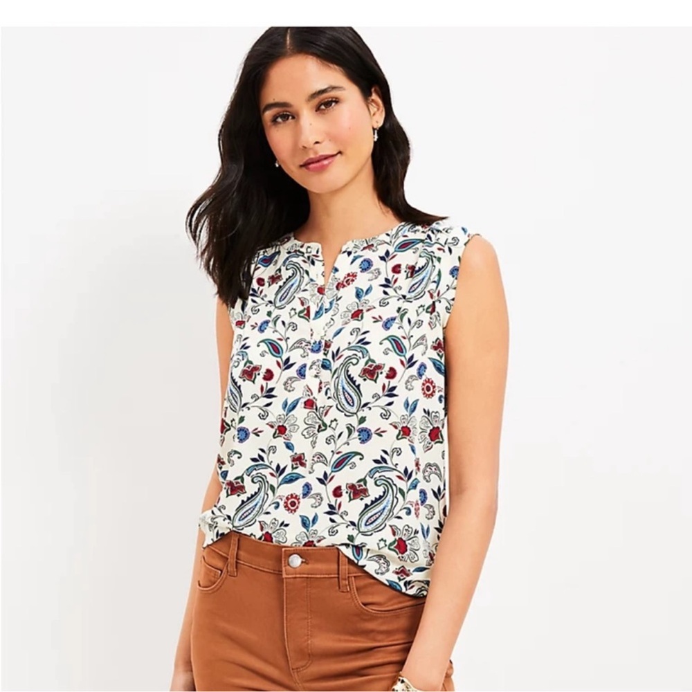 LOFT Paisley Henley Mixed Media Shell Small